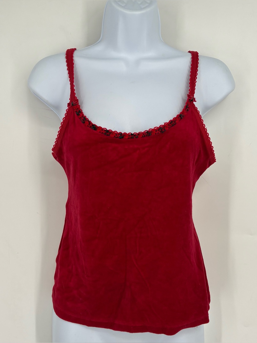 Vintage 90s Victoria Secret Country Small Red Velvet Tank Top Lace Floral 1996
